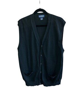 Paul Fredrick Men's Black Merino Wool Cardigan Sweater Vest Size XL